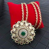 Long Pendant Necklace Women Ethnic Wedding Gift Morocco Caftan Metal Flower