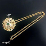 Long Pendant Necklace Women Ethnic Wedding Gift Morocco Caftan Metal Flower