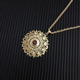 Long Pendant Necklace Women Ethnic Wedding Gift Morocco Caftan Metal Flower
