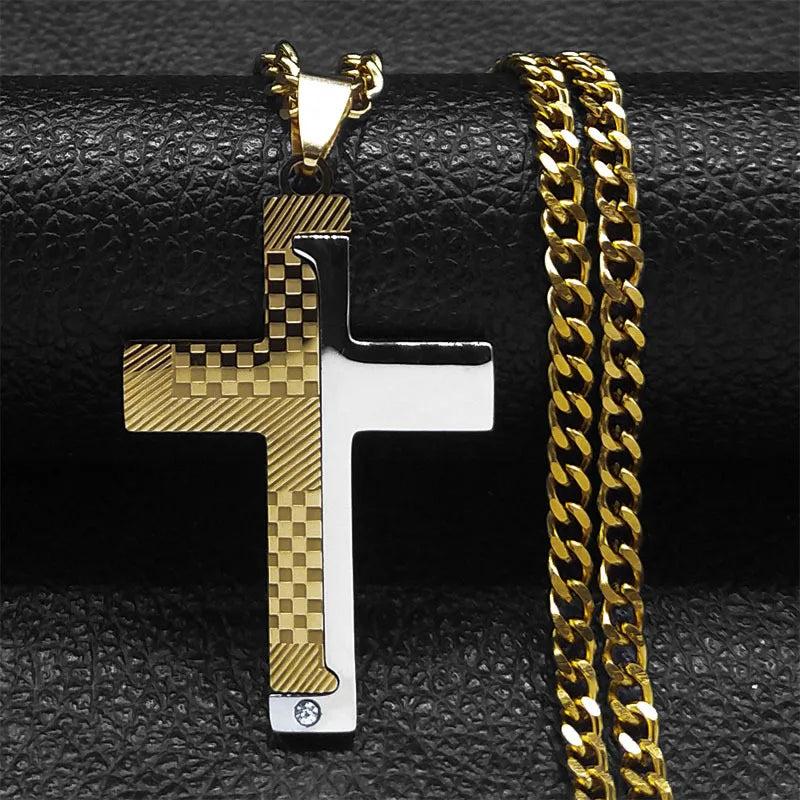 Splice Cross Stainless Steel Pendant Chain Necklace For Men
