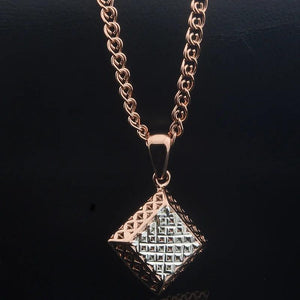 FJ Women Rhombus 585 Rose Pendant Necklace Jewelry