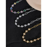 Colorful CZ Heart Chain Collar Necklace Waterproof Femme Jewelry