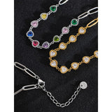 Colorful CZ Heart Chain Collar Necklace Waterproof Femme Jewelry