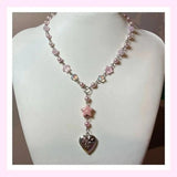 Pastel Pink Star Girl Rosary Locket Beaded Necklace Y2K Jewelry