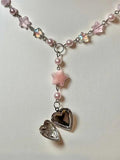 Pastel Pink Star Girl Rosary Locket Beaded Necklace Y2K Jewelry