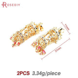 2PCS 18K Brass Zircon Carousel Pendants for DIY Jewelry Making