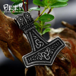 Viking Mjolnir Thor's Hammer Pendant Owl Pattern Retro Amulet Men