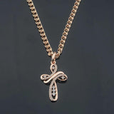 FJ Women Rose Crystal Cross Pendant Chain
