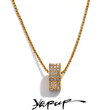 CZ Paved Stainless Steel Square Pendant Necklace