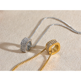 CZ Paved Stainless Steel Square Pendant Necklace