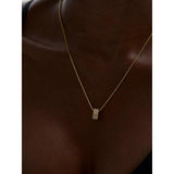 CZ Paved Stainless Steel Square Pendant Necklace