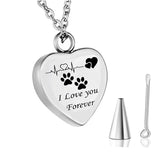 Dog Paw Prints Heart Necklace - Keepsake Memorial Pet Cremation