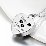 Dog Paw Prints Heart Necklace - Keepsake Memorial Pet Cremation