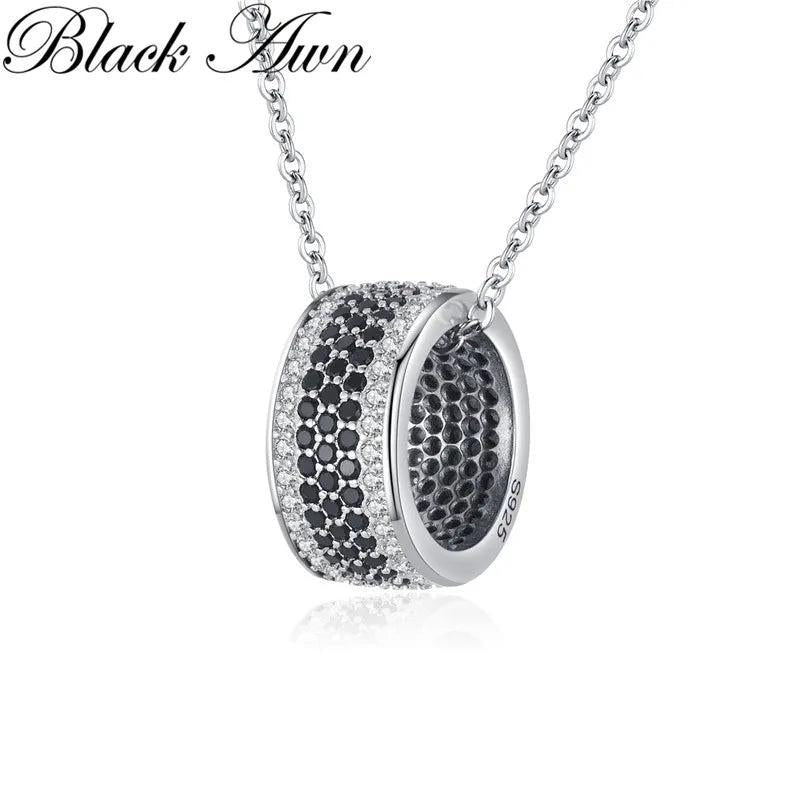 Fine Silver Necklace Black&White Stone Women K076