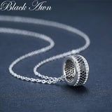 Fine Silver Necklace Black&White Stone Women K076