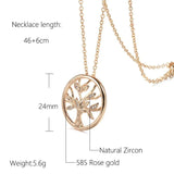 Kinel 585 Rose Lucky Tree Pendant Necklace Natural Zircon Daily Jewelry