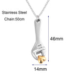 Wrench Cremation Jewelry Spanner Urn Necklace with Heart Stainless Steel Locket