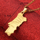 Stainless Steel Portugal Map Flag Pendant Necklace Women