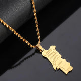 Stainless Steel Portugal Map Flag Pendant Necklace Women