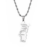 Stainless Steel Portugal Map Flag Pendant Necklace Women