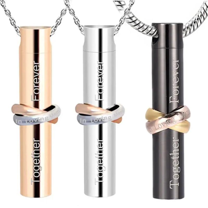 Stainless Steel Love Cylinder Pendant Urn Necklace for Ashes