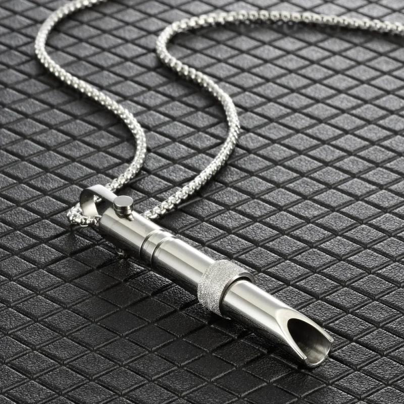 Stainless Steel Meditation Pendant Necklace Whistle Couple Jewelry