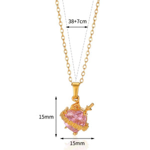 Pink Zircon Heart Necklace Gothic Sword Pendant Crystal Choker Y2k Jewelry