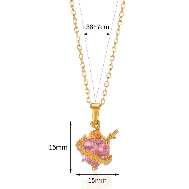 Pink Zircon Heart Necklace Gothic Sword Pendant Crystal Choker Y2k Jewelry