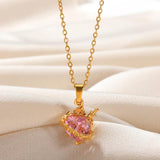 Pink Zircon Heart Necklace Gothic Sword Pendant Crystal Choker Y2k Jewelry
