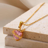 Pink Zircon Heart Necklace Gothic Sword Pendant Crystal Choker Y2k Jewelry