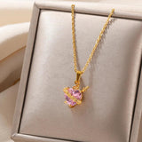 Pink Zircon Heart Necklace Gothic Sword Pendant Crystal Choker Y2k Jewelry