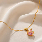Pink Zircon Heart Necklace Gothic Sword Pendant Crystal Choker Y2k Jewelry