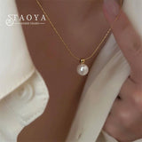 Women's Chain Pearl Pendant Short Necklace Neck Jewelry for Girls