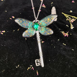 Crystal Witch Key Butterfly Necklace Occult Fairy Protection