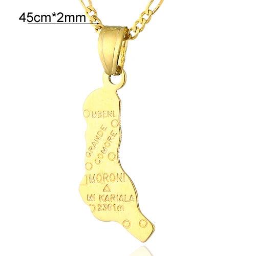 Comoros Map Pendant Necklace in Gold/White - P11