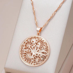 Kinel Hot Glossy Metal Flower Pendant Necklace 585 Rose Fine Daily Jewelry