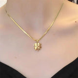 Stainless Steel Boho Snake Blade Chain Necklace Lucky Clover Pendant