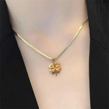Stainless Steel Boho Snake Blade Chain Necklace Lucky Clover Pendant
