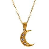 Romantic Moon Zircon CZ Pendant Necklace Golden Jewelry