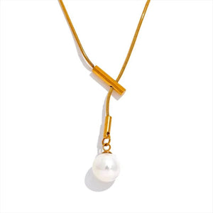 Stainless Steel Shell Pearl Pendant Necklace 18K PVD Plated