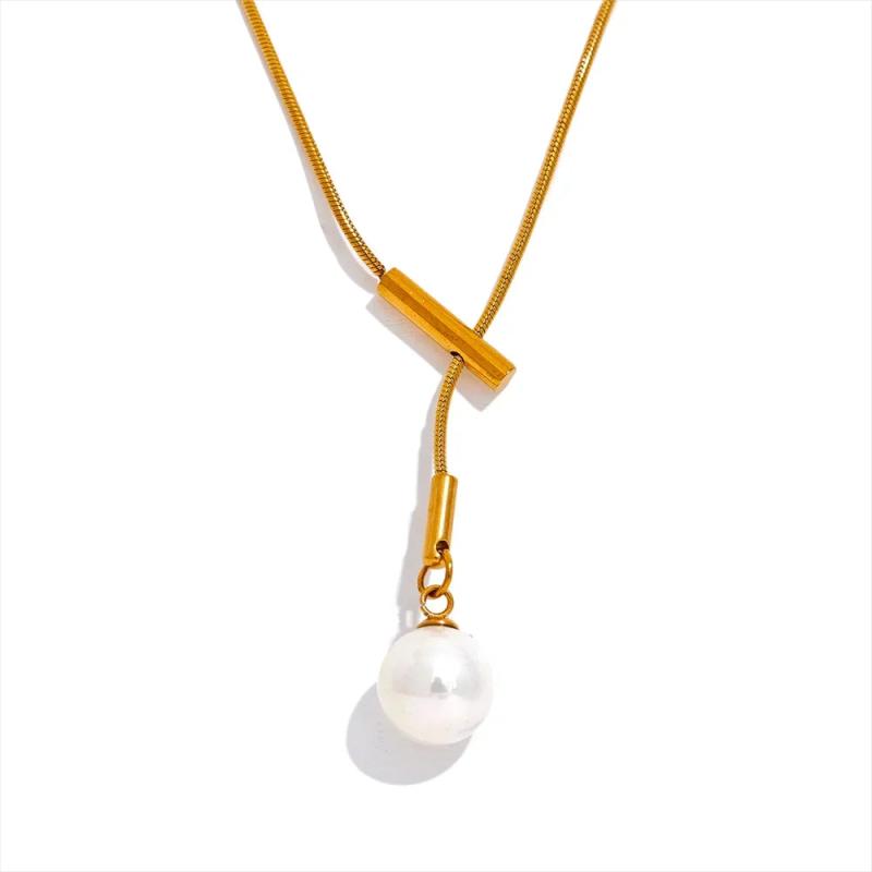 Stainless Steel Shell Pearl Pendant Necklace 18K PVD Plated