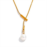 Stainless Steel Shell Pearl Pendant Necklace 18K PVD Plated