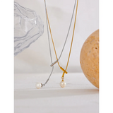 Stainless Steel Shell Pearl Pendant Necklace 18K PVD Plated