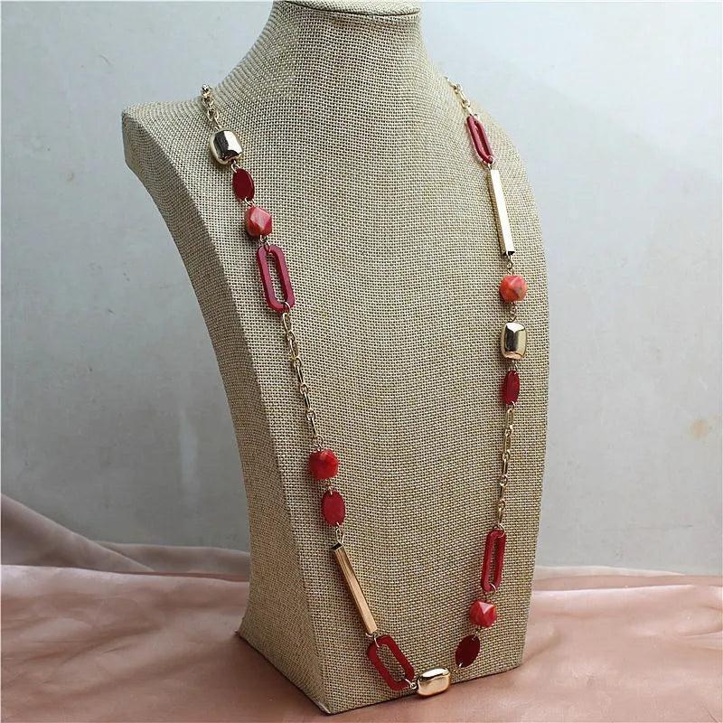 Acrylic Geometric Texture Sweater Chain Necklace