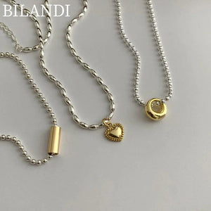 Bilandi Geometric Heart Pendant Necklace Vintage Bead Necklace