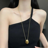 Brushed Metal Oval Necklace for Women Long Sweater Chain