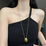 Oval Metal Necklace for Women Long Sweater Chain