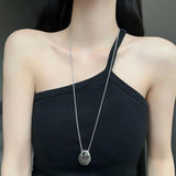 Oval Metal Necklace for Women Long Sweater Chain