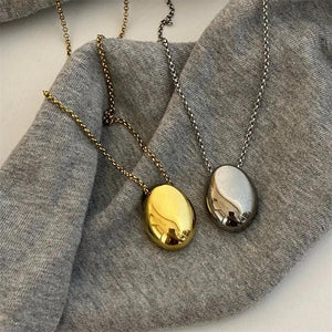 Oval Metal Necklace for Women Long Sweater Chain Charm