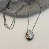 Oval Metal Necklace for Women Long Sweater Chain Charm